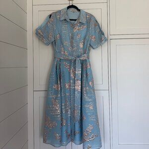 Metallic Jacquard Belted Shirt Dress